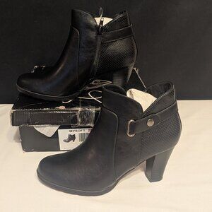 NEW Mysoft Women's Zipper Booties Chunky Stacked Heel Ankle Boots Buckle